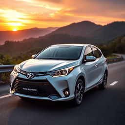 A sleek and modern 2017 Toyota Axio parked on a picturesque scenic road