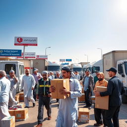 A busy shipping hub in Saudi Arabia featuring multiple parcel delivery companies