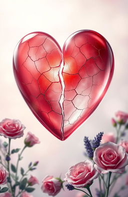 An artistic representation of a fractured heart, beautifully depicted with intricate details