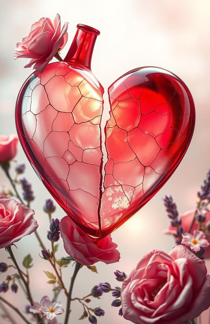 An artistic representation of a fractured heart, beautifully depicted with intricate details