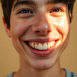 A close-up image of a smiling person showcasing bright yellow teeth, against a neutral background that highlights the teeth's color