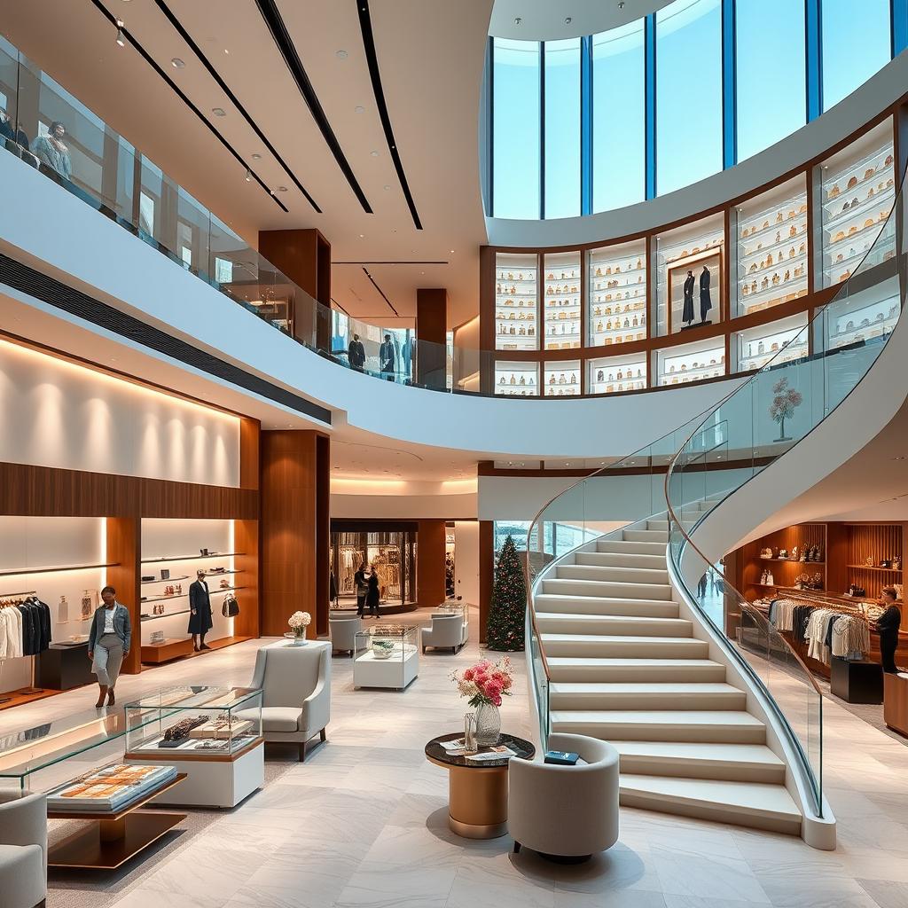 A large, elegant Carolina Herrera store interior, showcasing its luxurious fashion collections on the ground floor
