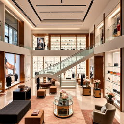 A large, elegant Carolina Herrera store interior, showcasing its luxurious fashion collections on the ground floor