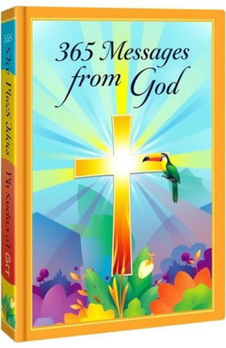A vibrant and colorful book cover sized 10x15 for a daily devotional titled '365 Messages from God'
