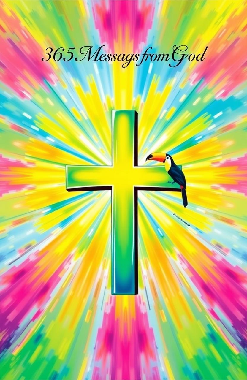 A vibrant and colorful book cover sized 10x15 for a daily devotional titled '365 Messages from God'