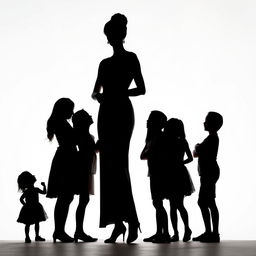 A beautiful silhouette of a mother standing proudly with her eight daughters and three sons