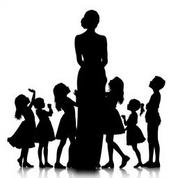 A beautiful silhouette of a mother standing proudly with her eight daughters and three sons