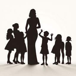 A beautiful silhouette of a mother standing proudly with her eight daughters and three sons
