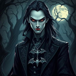 A striking vampire character design suitable for a gothic novel cover