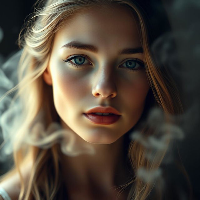 A young woman with a dreamy expression on her face, looking captivating and ethereal