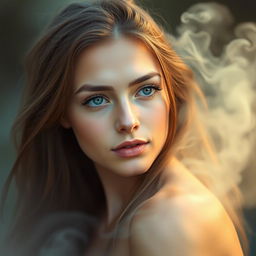 A young woman with a dreamy expression on her face, looking captivating and ethereal