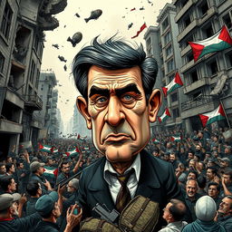 A surreal and dramatic representation of a political cartoon depicting a hypothetical situation with exaggerated caricatures
