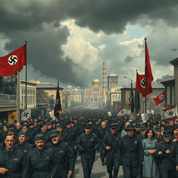 A conceptual depiction of Tehran under Nazi German rule, showcasing an alternate history scenario