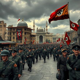 A conceptual depiction of Tehran under Nazi German rule, showcasing an alternate history scenario
