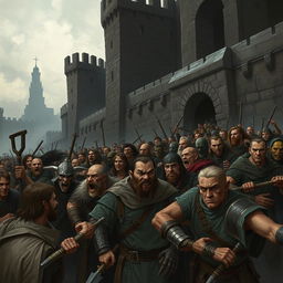 An illustration depicting the prison-city of Wheloon in Cormyr, a desolate and imposing fortress surrounded by high stone walls