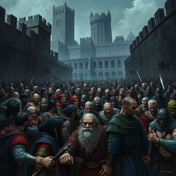 An illustration depicting the prison-city of Wheloon in Cormyr, a desolate and imposing fortress surrounded by high stone walls