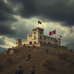An artistic depiction of Falak-ol-Aflak Castle in Khorramabad, reimagined under Nazi German rule