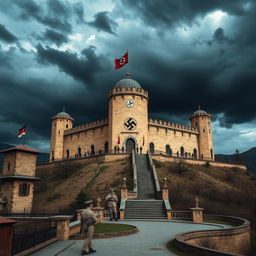 An artistic depiction of Falak-ol-Aflak Castle in Khorramabad, reimagined under Nazi German rule