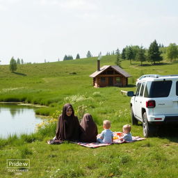 A lush green nature scene from northern Iran beside a clear pond and a meadow