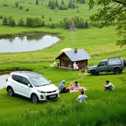 A lush green nature scene from northern Iran beside a clear pond and a meadow
