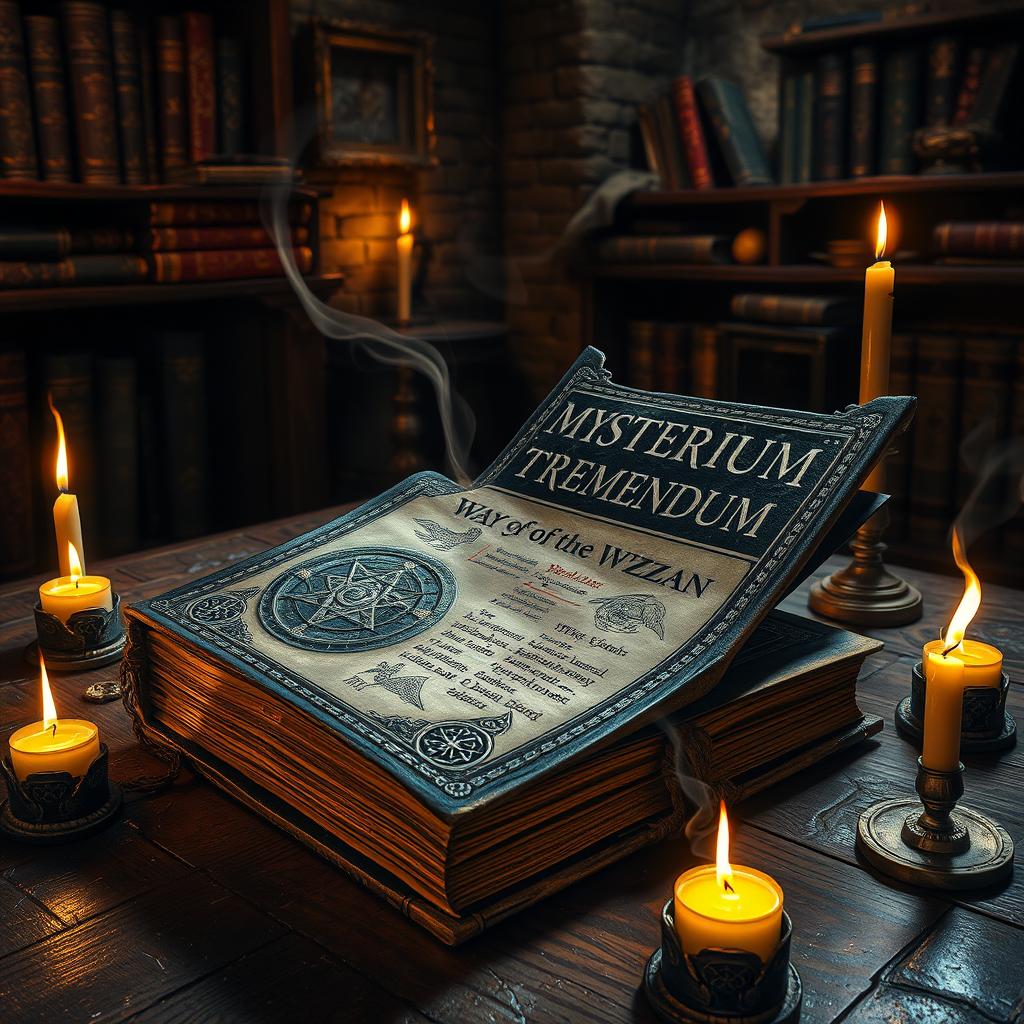 A mysterious old dark magical book entitled 'MYSTERIUM TREMENDUM: Way of the Wizzan'