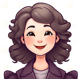 A Bitmoji-style character of a Chinese woman with soft curly hair, showcasing a cheerful and friendly expression