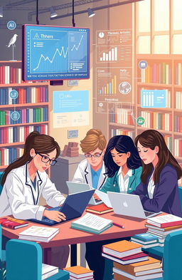 An informative and engaging illustration showcasing the integration of AI tools in academic writing
