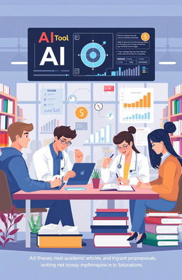 An informative and engaging illustration showcasing the integration of AI tools in academic writing