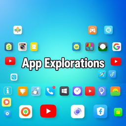 A visually striking YouTube channel image tailored for an app-focused channel, showcasing an array of colorful and recognizable app icons from various categories such as gaming, photography, and productivity