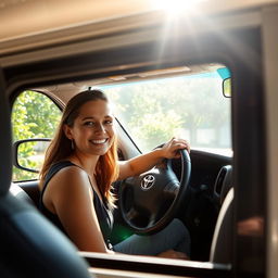 A spacious view inside a Toyota Hilux, with the windows down