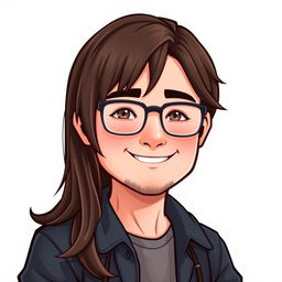A Bitmoji-style character of a man with very long waist-length hair and glasses, displaying a relaxed and confident expression