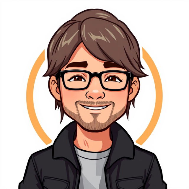 A Bitmoji-style character of a man with very long waist-length hair and glasses, displaying a relaxed and confident expression