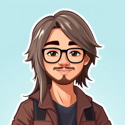A Bitmoji-style character of a man with very long waist-length hair and glasses, displaying a relaxed and confident expression