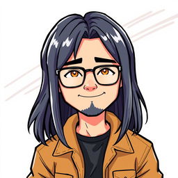 A Bitmoji-style character of a man with very long waist-length hair and glasses, displaying a relaxed and confident expression