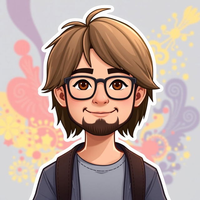 A Bitmoji-style character of a man with waist-length hair and glasses, exhibiting a friendly and confident expression