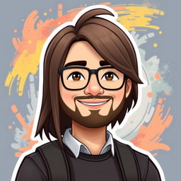 A Bitmoji-style character of a man with waist-length hair and glasses, exhibiting a friendly and confident expression