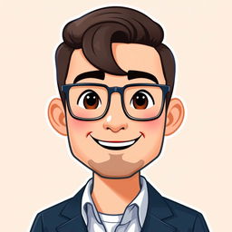A Bitmoji-style character of a man with a friendly and confident expression, portraying a clean-shaven look and styled hair without glasses