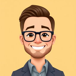 A Bitmoji-style character of a man with a friendly and confident expression, portraying a clean-shaven look and styled hair without glasses
