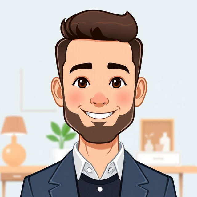 A Bitmoji-style character of a clean-cut man with a polished and professional appearance