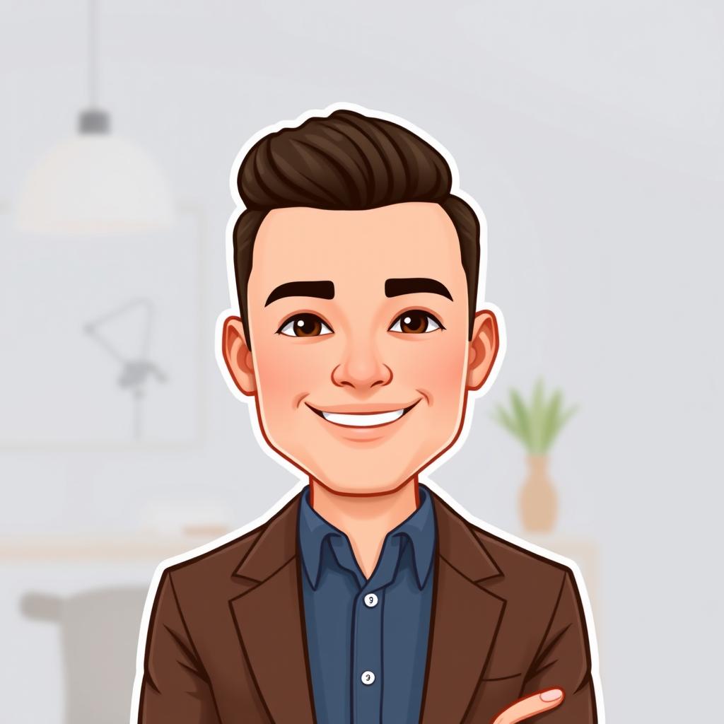A Bitmoji-style character of a clean-cut man with a polished and professional appearance