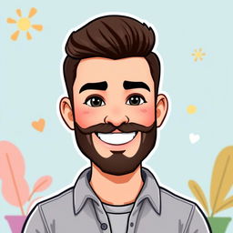A Bitmoji-style character of a man with a well-groomed beard and mustache, showcasing a charming and confident smile