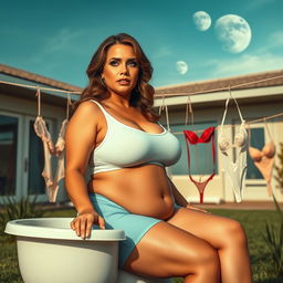 A full-body image of a curvy mature woman, 45 years old, beautiful and sexy