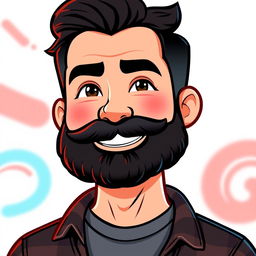 A Bitmoji-style character of a man with a dark, well-groomed beard and mustache, featuring a confident and approachable smile