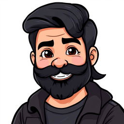 A Bitmoji-style character of a man with a dark, well-groomed beard and mustache, featuring a confident and approachable smile