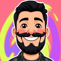 A Bitmoji-style character of a man with a dark, well-groomed beard and mustache, featuring a confident and approachable smile