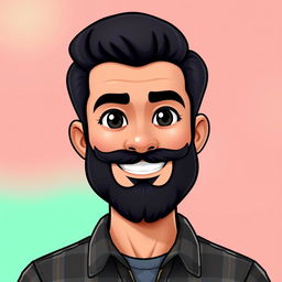 A Bitmoji-style character of a man with a dark, well-groomed beard and mustache, portraying a confident and friendly demeanor
