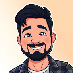 A Bitmoji-style character of a man with a dark, well-groomed beard and mustache, portraying a confident and friendly demeanor