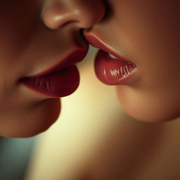 A close-up, artistic depiction of a sensual moment, featuring a pair of lips slightly parted in a seductive manner