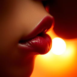 A close-up, artistic depiction of a sensual moment, featuring a pair of lips slightly parted in a seductive manner