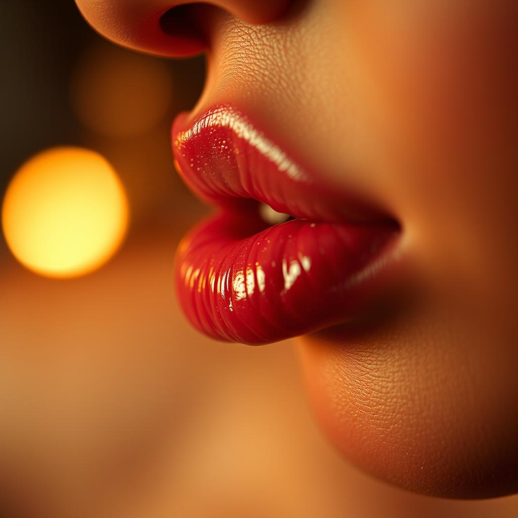 A close-up, artistic depiction of a sensual moment, featuring a pair of lips slightly parted in a seductive manner